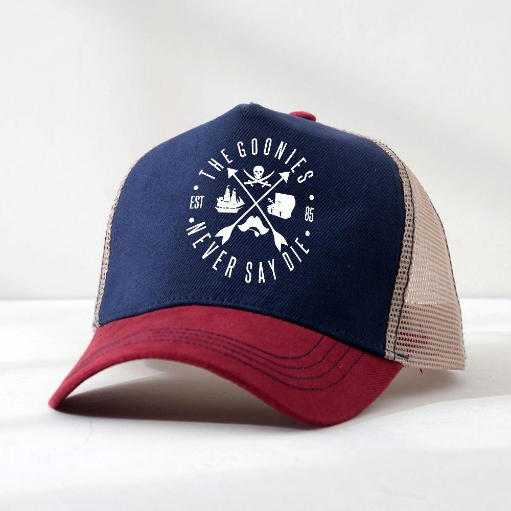 The Goonies Never Say Die Man Baseball Cap Summer Officially Inspired 80s Movie Logo Iconic Skull Crossbones Pirate Design hats
