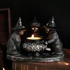 Halloween Decoration Figurines Familiar Cauldron Tea Light Holder Black Witches Cats Candlestick Holder Home Bar Table Ornaments