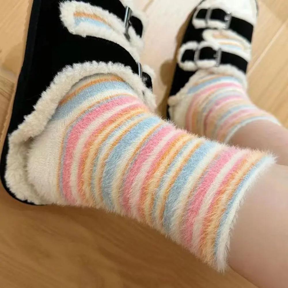 Cute Mink Velvet Snow Boot Socks Winter Thickened Middle Tube Socks  New Year's Gift
