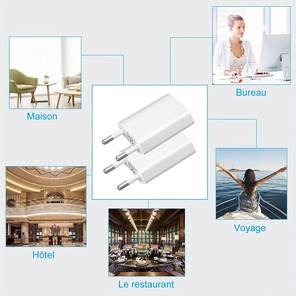 Универсальное зарядное устройство USB 2PC 5V1A с защитой от короткого замыкания - вилка европейского стандарта для iPhone, Android