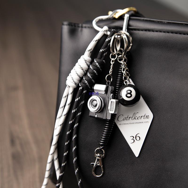 Colorful Woven Rope Keychain: Billiard, Camera & Bag Pendant