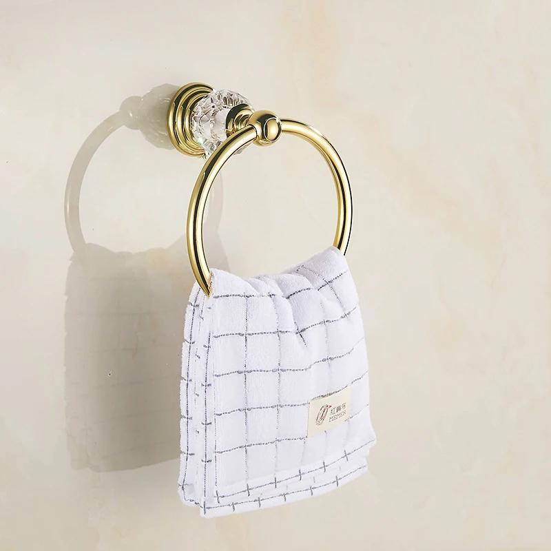 Набор роскошных хрустальных аксессуаров для ванной комнаты, полированный золотой набор фурнитуры для ванной, настенные товары для ванной, корзина-полка