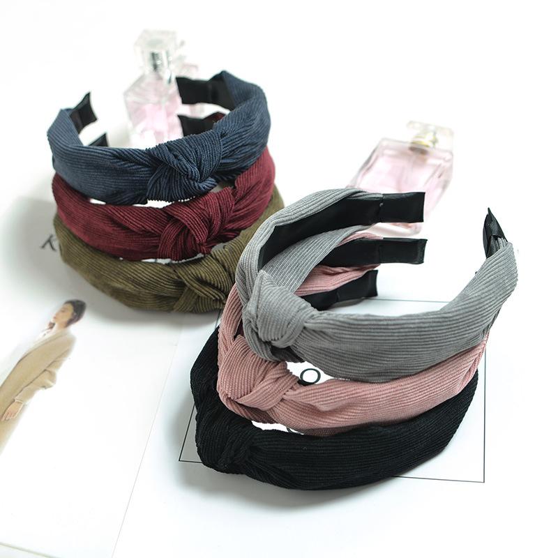 Autumn And Winter Wide-Brimmed Headband Fabric Knotted Corduroy Headband Women'S Japanese And Korean Face Wash Headgear Hair Accessories