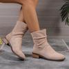 2024 Winter Women's Boots New Round Toe Solid Color Square Heel Suede Short Tube Zipper Low Heel Women's Fashion Boots