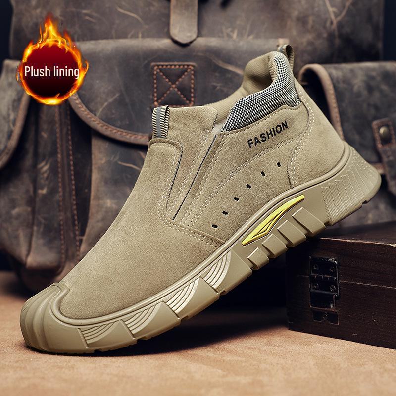 Мужские зимние рабочие ботинки Plus Velvet Thicken: Дышащая, удобная, модная, повседневная, универсальная обувь для отдыха на открытом воздухе