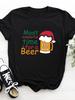Рождество Лучшее для Пивного Принта Женская Футболка с Коротким Рукавом и Круглым Вырезом Свободная Женская Повседневная Футболка Топы Camisetas Mujer