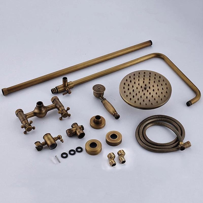 Антикварный Набор Смесителя для Душа с Тропическим Душем, Настенный, Двухрычажный, с Ручным Душем, Латунный Смеситель для Душа