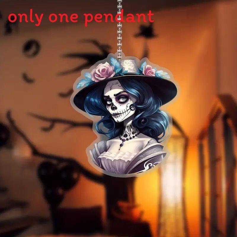Car Acrylic Decor Halloween Skull Flower Hat Design Pendant For Auto Interior
