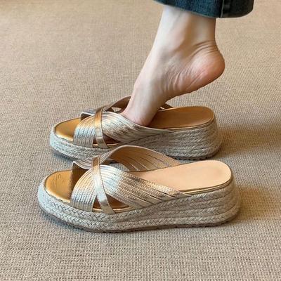 Версия из овчины~ Французские повседневные ретро шлепанцы на толстой подошве, модный летний дизайн с открытым носком, сандалии на танкетке