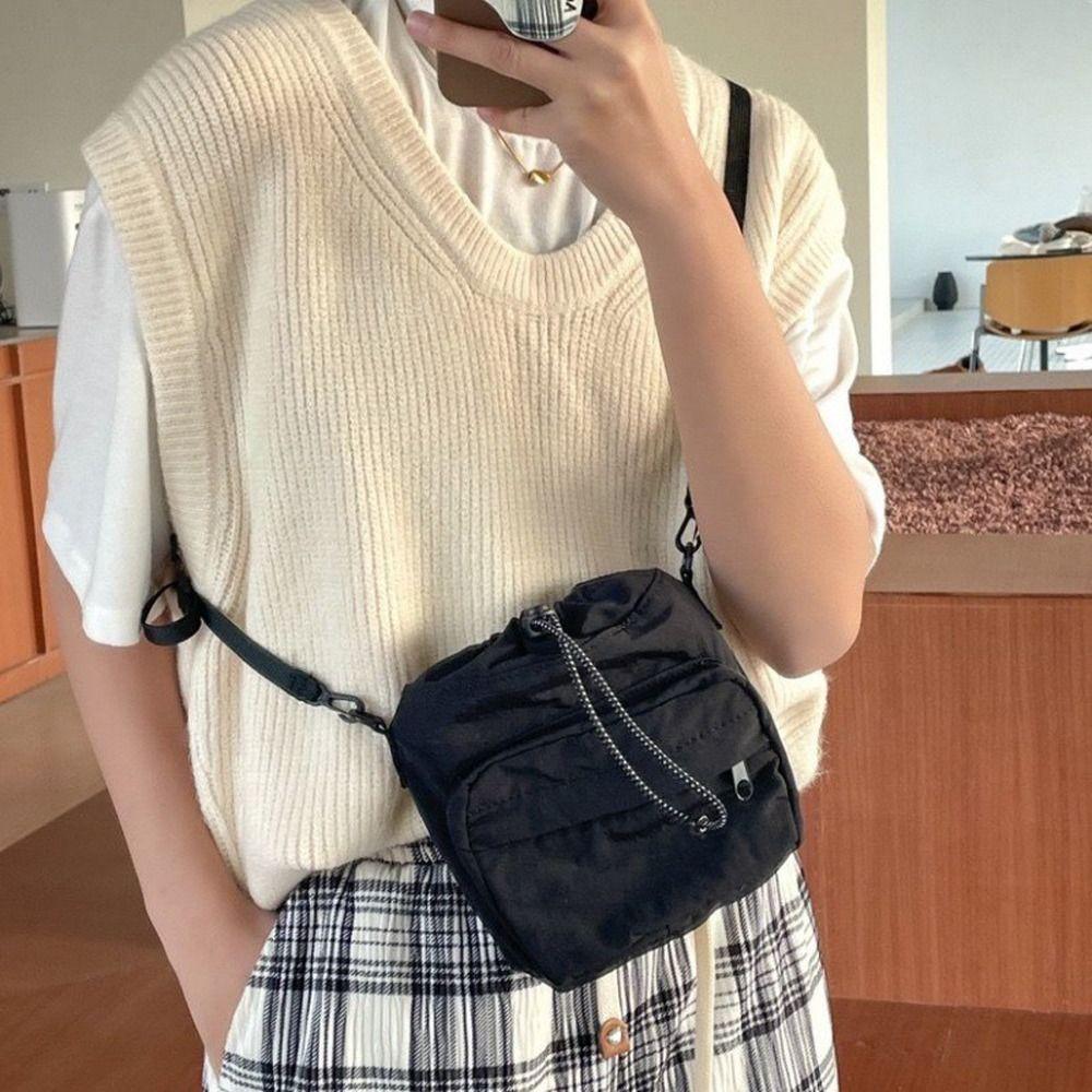 Pleated Small Phone Bag Multi-position Drawstring Shoulder Bag Drawstring Crossbody Bag  Travel