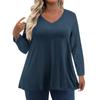 Womens Plus Size Tops Long Sleeve Shirts V Neck Casual Clothing Clothes Solid Color Tops