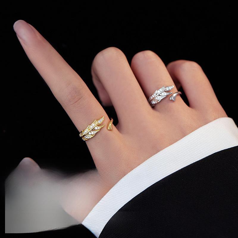 Кольцо Banyan Tree S925 Silver для женщин с открытым указательным пальцем в виде листа - простой, модный дизайн с пшеничными колосками