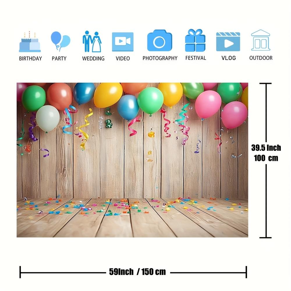 Colorful carnival balloons and tassels are decorated on the rustic wooden boards - polyester fiber photo background cloth