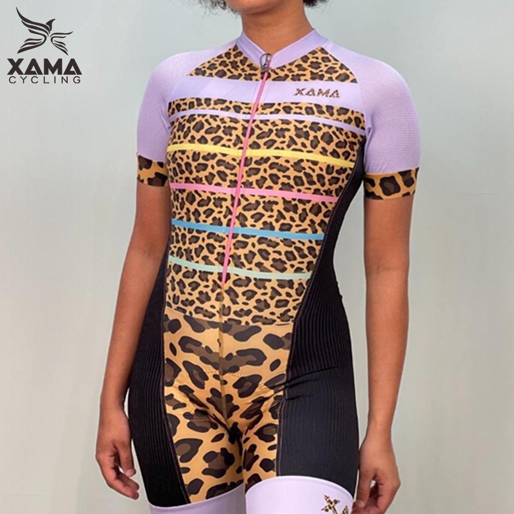 Женский велокомбинезон Xama Cycling Сексуальный леопардовый комбинезон с коротким рукавом Tri Suit Одежда для велогонок Pro Размеры 2XS-4XL