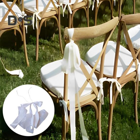 Свадебные банты из лент с белым тонким бантом и длинными хвостами для церковных стульев, украшение прохода для свадебного приема, свадеб, дней рождения, детских праздников