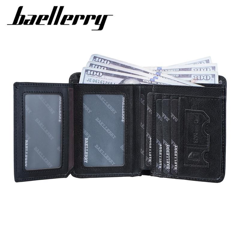 Baellerry Винтажный дизайн Тройного сложения Настоящая Кожа Короткие Кошельки для Мужчин Бизнес Держатель для ID-карт Денежный Кошелек Сумки для Денег