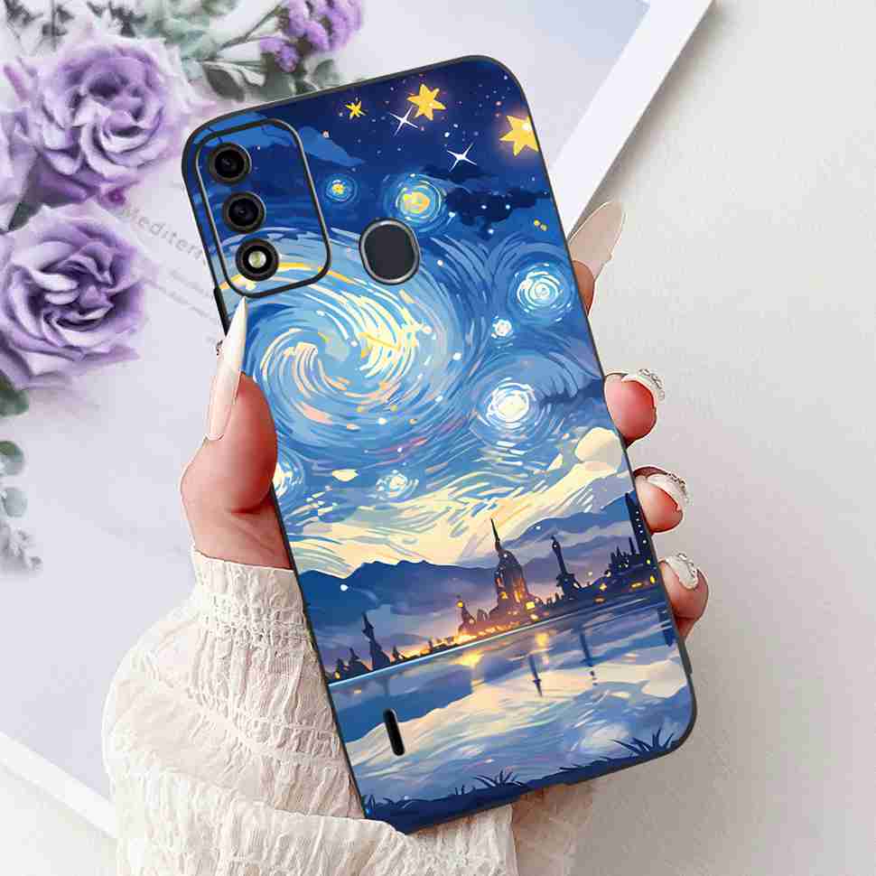 For Itel A48 6.1" Case Fashion Painting Soft Silicone TPU Black Cover For ITEL A48 itel a48 Popular Design Flowers Phone Cases