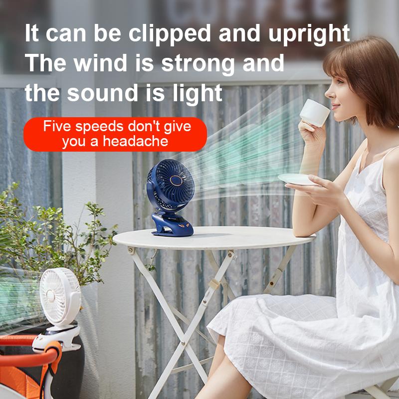 Портативный настольный беспроводной электрический вентилятор с зажимом, аккумулятор 6000 мАч, портативный электрический мини-вентилятор для путешествий на открытом воздухе для детской коляски, тележки