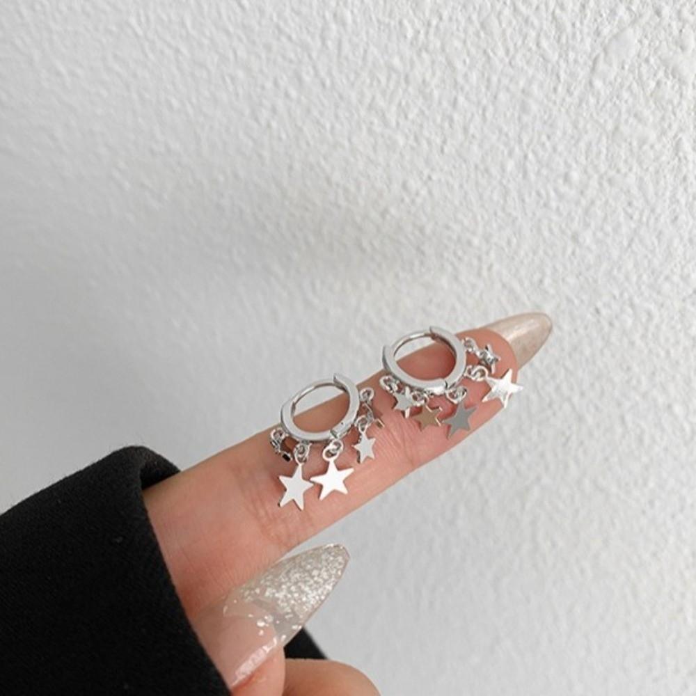 Light Luxury Pentagram Tassel Earrings Cool Small Ear Stud Simple Star Hoop Earrings Party