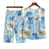 Women's Summer Loose Casual Cool Suit Middle-aged and Elderly Round Neck Printed Sleeveless Top + Pants Two-piece Set