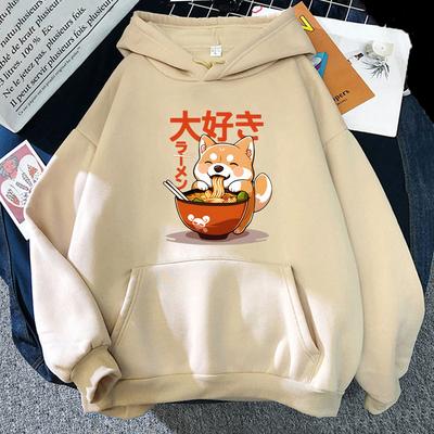 Толстовка с капюшоном Shiba Inu Slurping Ramen Noodles Cartoon Kawaii Cat Graphic Sweatshirt Cool Anime Pullover Women Men Clothing