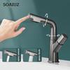Gray Kitchen Sink Faucet 360 Degree Rotating Pull Out Button Key Basin Faucet Single Handle Hot Cold Mixer Tap