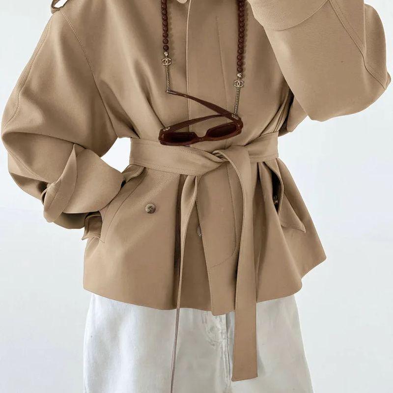 Za Autumn and Winter New Arrivals Women's Clothing Zr European and American Style Belted Lapel Solid Color Loose Pocket Short Trench Coat