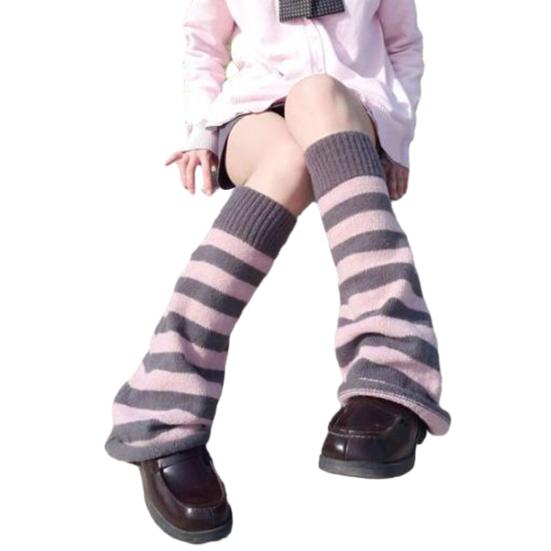1 Pair Japanese Style Flared Shape Long Student Leg Covers Elastic Cuffs Solid Color Striped Loose Knitted Leg Warmers Fashion Accessories