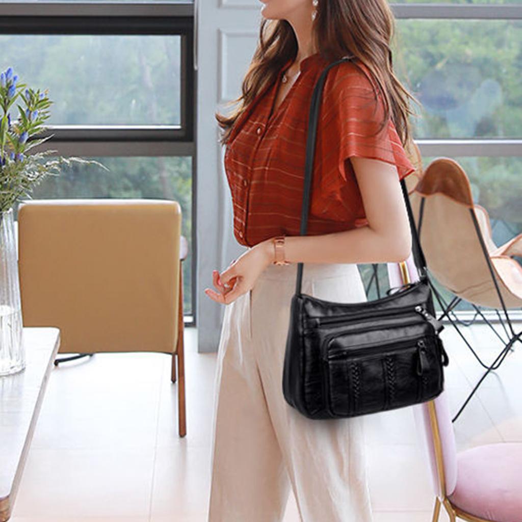 Ретро сумка через плечо для женщин, легкая, вместительная, водонепроницаемая, с несколькими карманами, с прострочкой, для ежедневных поездок на работу