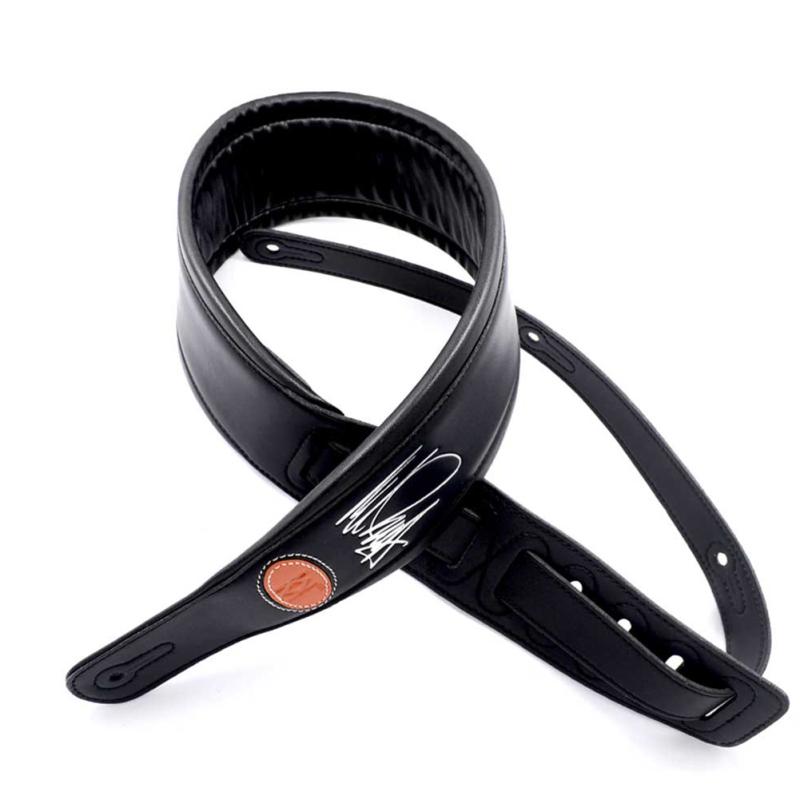 Кожаный ремень для электрогитары с подписью Нила Зазы. Широкий утолщенный ремень для бас-гитары.