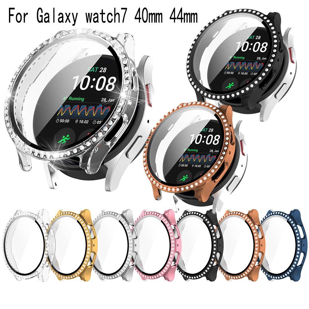 Блестящий бриллиант Полный защитный стеклянный чехол для Samsung Galaxy Watch 7 40 мм 44 мм Защитная пленка для экрана Чехол Жесткая крышка и Стеклянная пленка