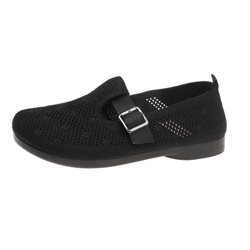 2024 Новые высококачественные женские туфли, модные, с круглым носком, однотонные, с пряжкой, сетчатые, дышащие, женские туфли на плоской подошве