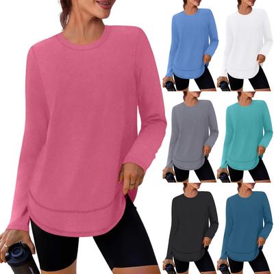 Женский однотонный пуловер свободного кроя с круглым вырезом и длинными рукавами