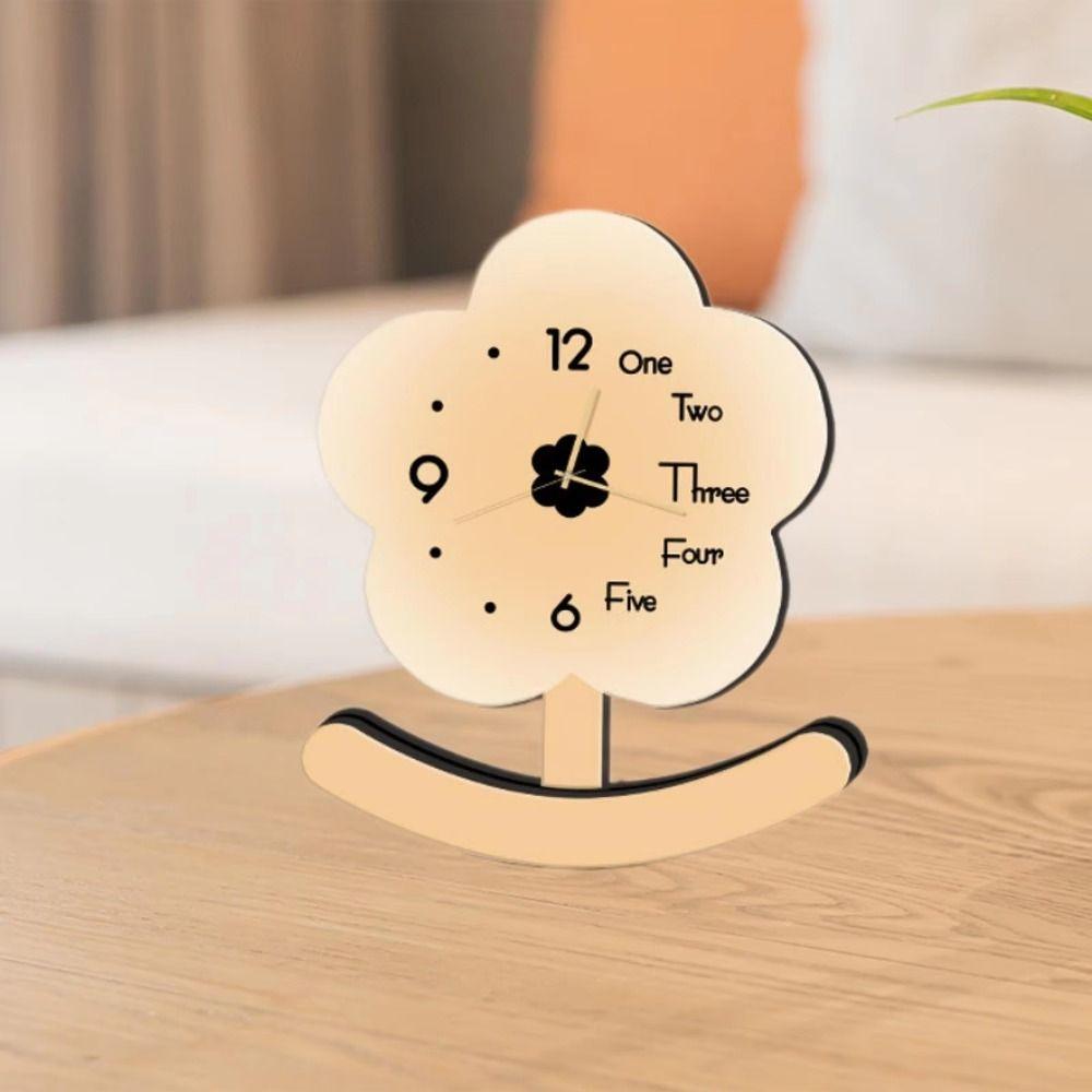 Non-slip Small Flower Pendulum Clock Ornament Tabletop Statue Clock Wood Desk Clock  Bedside