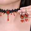 1 комплект серег-подвесок с кисточками из страз в темном готическом стиле и ожерелье, винтажные богемные кружевные серьги-подвески на цепочке