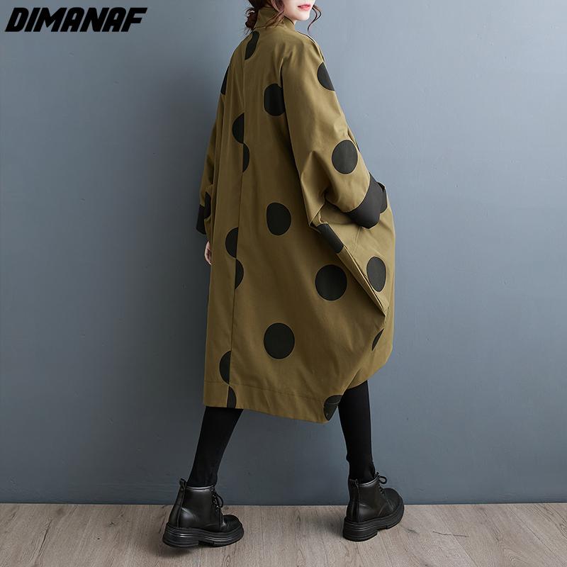 DIMANAF Большой размер Длинный тренч с винтажным принтом в горошек и рукавами «летучая мышь» на осень/зиму 2023