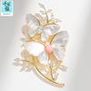 Thousand Family Silver Natural Shell Butterfly Brooch with Zircon and Gold-Plated Copper