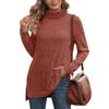 Spring and Autumn Women's Blouse High Neck Bib Side Split Solid Color Long Sleeve Top