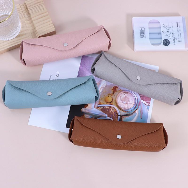 PU Leather Foldable Pencil Case With Lychee Texture Compact Makeup Brush Organizer Eyewear Storage Box