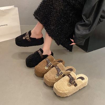 2025 осень и зима новая мода пушистые замшевые хлопковые тапочки женские уличные тапочки толстая подошва однотонные теплые хлопковые тапочки для ног