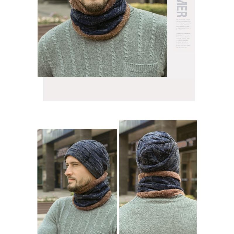 Зимняя шапка с рукавами и шарфом, комплект утолщенной шерстяной шапки на флисовой подкладке, мужская европейская и американская осенне-зимняя мужская вязаная шапка