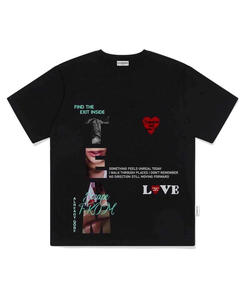 ESCAPEFROM Exit Inside Print Oversized Short Sleeve T-Shirt Black