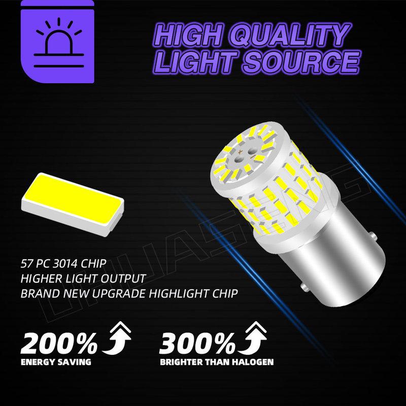 UHUASENG 2PCS 57SMD Ceramics P21W Led 1157 BAU15S PY21W R5W 1156 Bulb BA15S BAY15D P21/5W Signal Lamp Car Reverse Brake Light