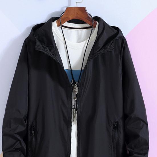 Уличная ветровка с капюшоном и длинным рукавом на молнии, спортивная куртка, сплошной цвет, дизайн с карманами, тонкая солнцезащитная одежда