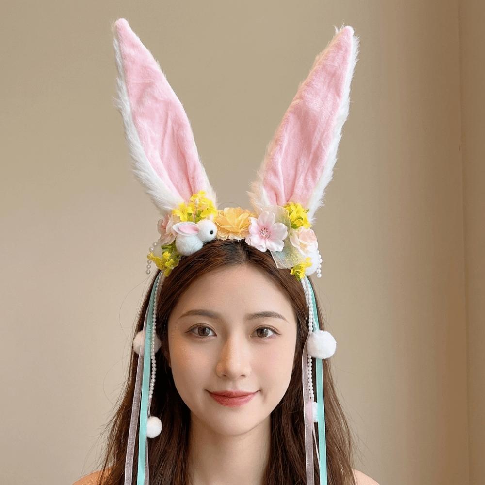 Flower Mid-Autumn Festival Headband Tassel Rabbit Ear Hair Ornament Rabbit Hair Band Children