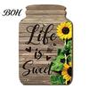 Sunflower Kitchen Signs Mason Jar Shape Wall Decoration, Wooden Art with Print, Country Style Accents Retro Rustic Hanging Decor for Farmhouse Living