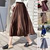 Women Midi Skirt Elastic High Waist Solid Color Loose Fit Long Skirt