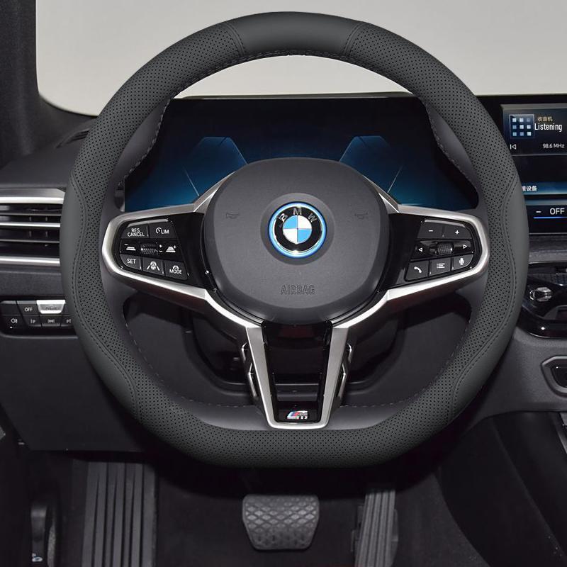 Odorless, non-slip steering wheel cover for BMW i3, i5, ix1, ix3, 5 Series & new energy vehicles; stitch-free design.