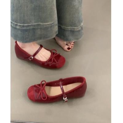 Красные туфли Мэри Джейн с внутренней платформой, женские балетки на плоской подошве с неглубоким вырезом, ремешок на одну пряжку, туфли для бабушек