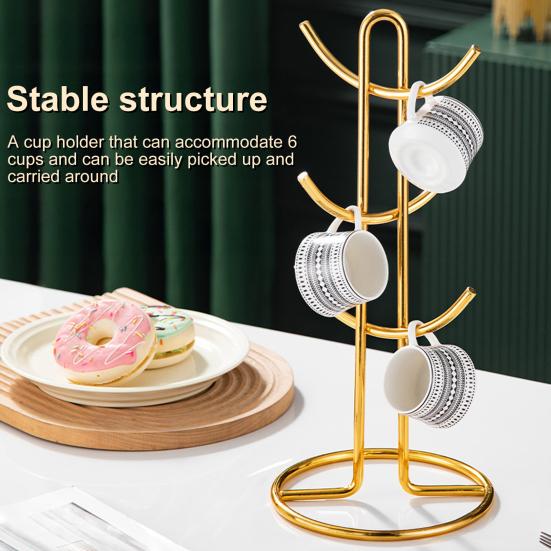 Металлическая подставка-держатель для чашек, 6 крючков, держатель для кофейных кружек, высокая грузоподъемность, подставка-дерево для чашек, органайзер для демонстрации чашек, для кухонной столешницы